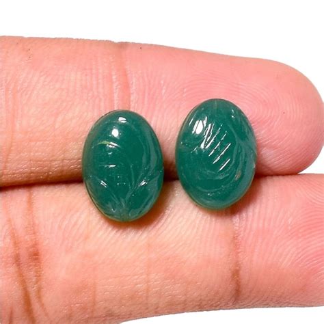 Cts Pcs Natural Green Onyx Carving Loose Oval Etsy