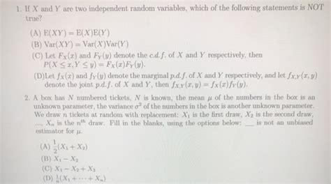 Solved 1 If X And Y Are Two Independent Random Variables