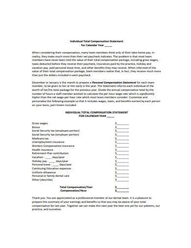 Compensation Statement - 11+ Examples, Format, How to Compose, Pdf