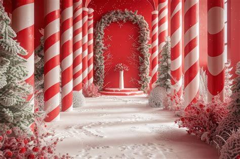 A Winter Wonderland Of Candy Cane Columns Premium Ai Generated Image