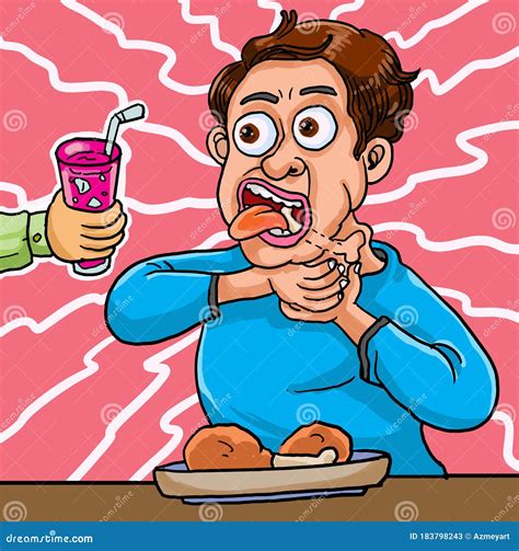 Funny Cartoon A Panic Man Choking In His Throat Stock Vector