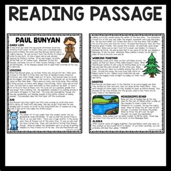 Paul Bunyan Tall Tale Reading Comprehension Worksheet By Teaching To