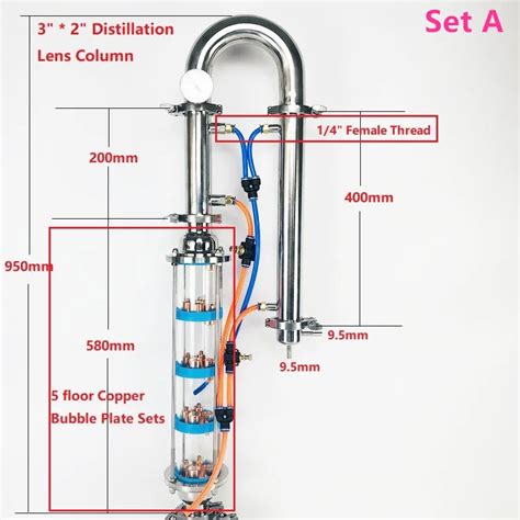 Novo Destilador De Flauta 2 51mm Od64mm Coluna 5 N Veis De Destila