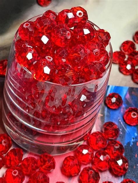 Glass Beads For Bracelet Making Red Crystal Glass Faceted Rondelle