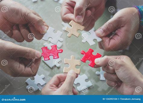 Hands Of Diverse People Assembling Jigsaw Puzzle Help Support Stock