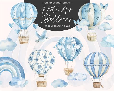 Watercolor Hot Air Balloon Clipart Blue Blue Hot Air Balloons Png Hot Air Balloon Graphics