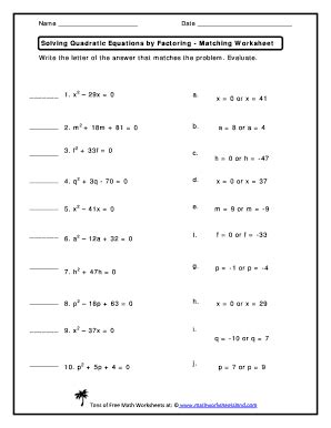 Quadratic Factoring Worksheet Practice Solving Quadratic Equations By