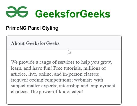 Angular PrimeNG Panel Styling GeeksforGeeks