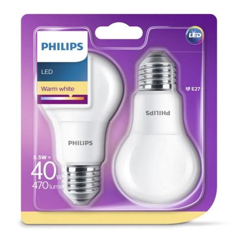 PACK 2x LED Glühbirne Philips E27 5 5W 230V 2700K Beleuchtung