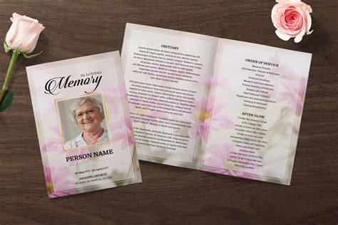 Pink Flower Funeral Program Templatefuneral Program Template 4 Page