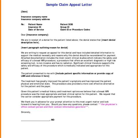 Medicine Authorization Appeal Letter Template Appeal Claim D