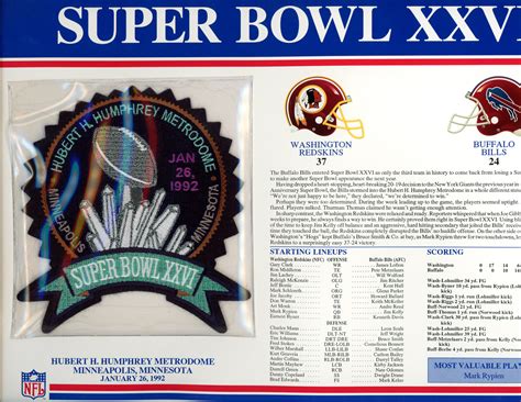 Super Bowl Xxvi Patch Stat Card Official Willabee And Ward Denver Autographs