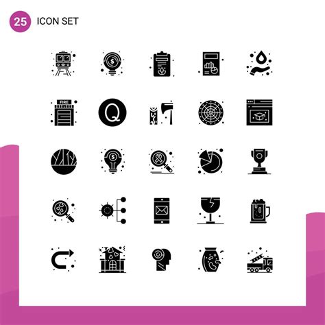 Set Of Vector Solid Glyphs On Grid For Fire Hydrogen Board Formula