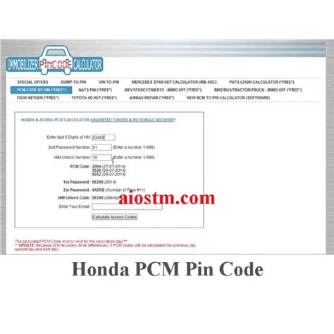 Honda Pcm Pin Code Aiostm All Data Repair Car Truck