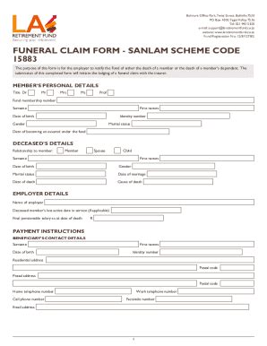 Fillable Online Laretirementfund Co Funeral Claim Form Sanlam Scheme