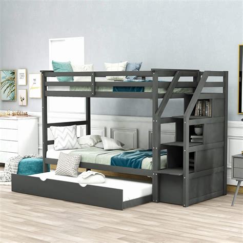 Buy Merax Solid Wood Twin Over Twin Bunk Bed With Trundle And Storage