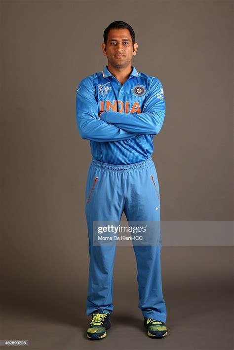 MS Dhoni poses during the India 2015 ICC Cricket World Cup Headshots ...