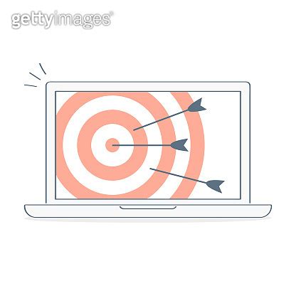 Target Hit In The Center Of Computer Display By Arrows