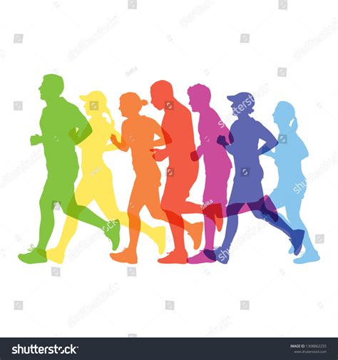 Silhouette People Running Marathon Vector Image Vectorielle De Stock