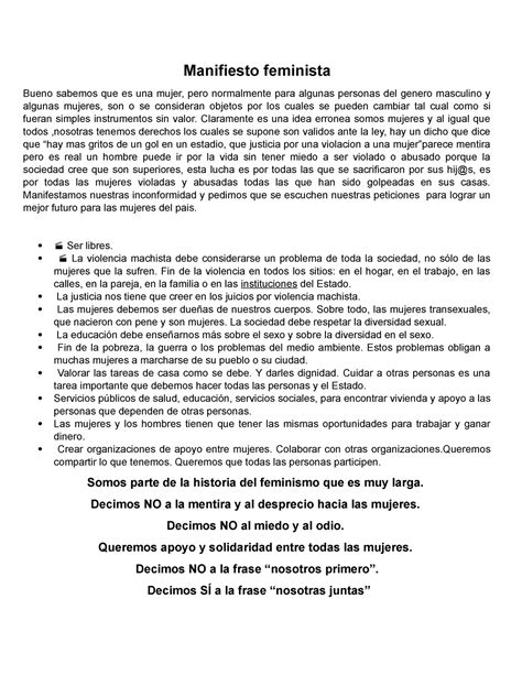 Manifiesto Feminista Manifiesto Feminista Bueno Sabemos Que Es Una