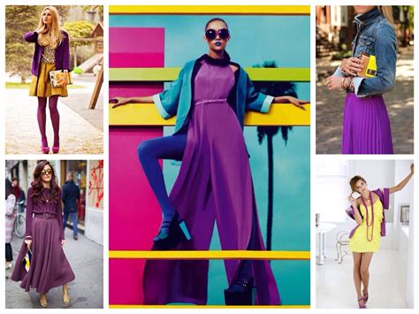 Сочетание жёлтого и фиолетового в одежде - примеры образов
