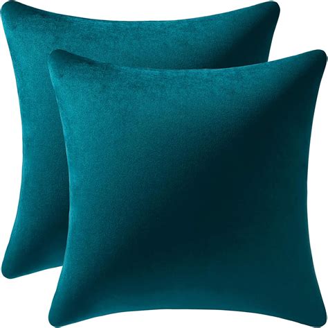 Throw Pillow Cases 18x18 Teal 2 Pack Cozy Soft Velvet Square Decorative Pillow Covers For