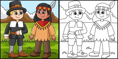 Thanksgiving Native American Pilgrim Illustration 8208579 Vector Art at ...