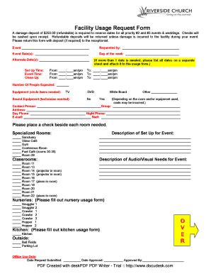 Fillable Online Facility Usage Form Update Riverside Church MN Fax