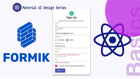 Sign Up Form Validation Using Formik Yup Material Ui React