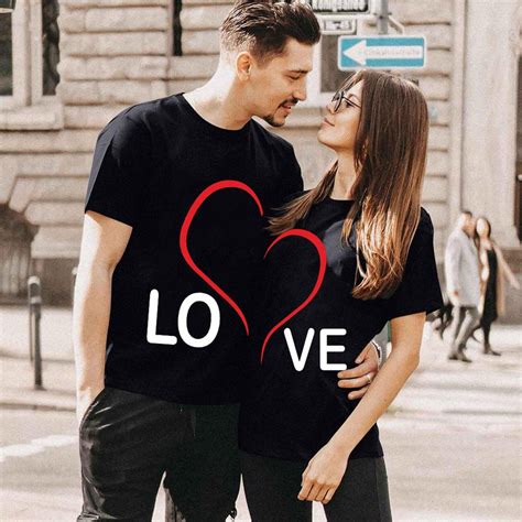 Matching Love Heart Printing Couple T Shirts