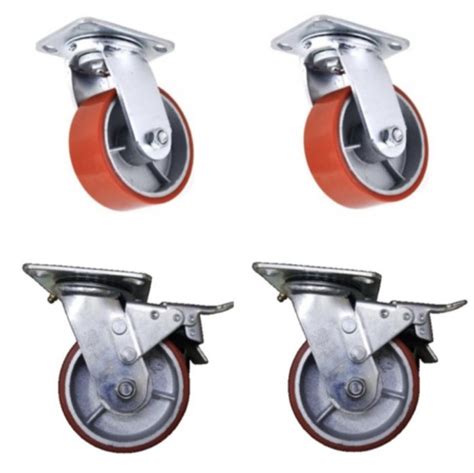 Jual Roda Caster Trolly Pu Merah Inch Taiwan Heavy Duty Hidup Rem Set