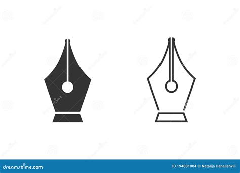 Black Fountain Pen Nib Line Icon Set Isolated On White Background Pen