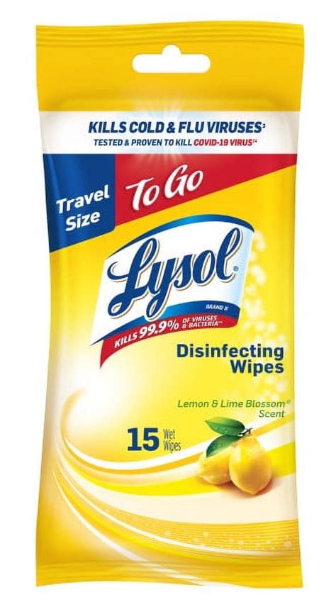 Lysol Antibacterial Disinfectant Wipes Travel Size Lemon And Lime Blossom Multi Surface