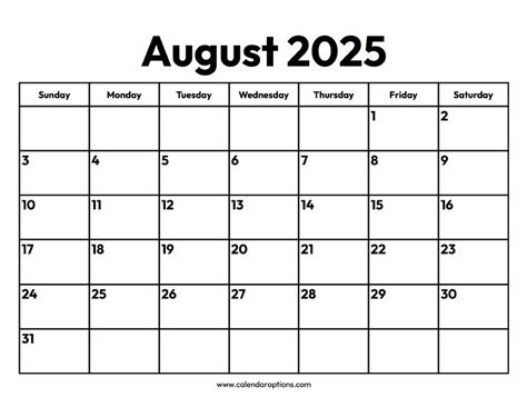 august  calendars calendar options