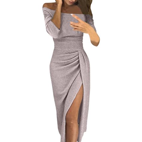 Aliexpress Buy Women Off Shoulder High Slit Bodycon Dress