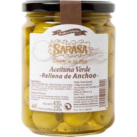 Comprar Aceitunas Verdes Rellenas De Anchoa Envase 235 G Neto Escurrido