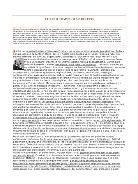 Compilabile Online Manifesto Del Futurismo Di Marinetti Testo Analisi