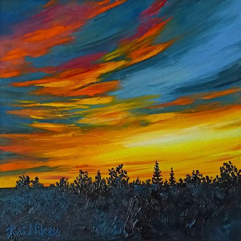 Sunset Painting Night Landscape Oil Painting 10 by 10 Trees | Inspire ...