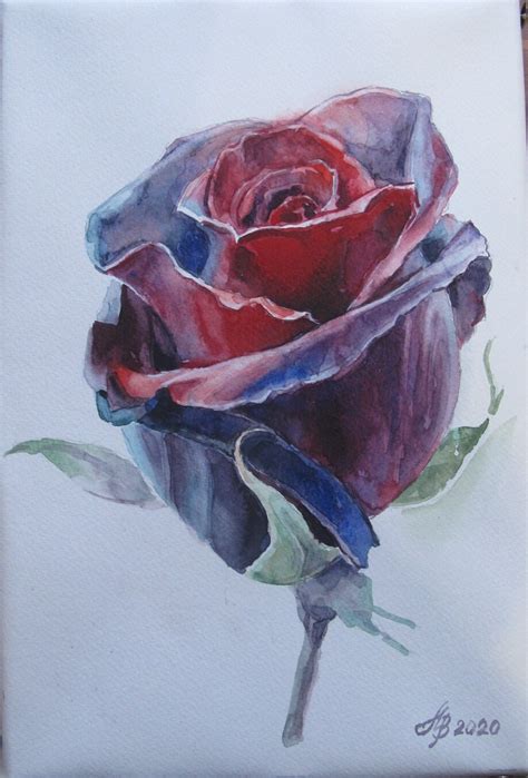 Red rose bud Original Watercolor Painting flowers. Handmade. | Etsy