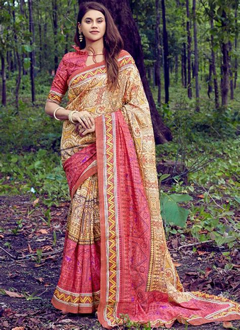 Multi Colour Art Silk Abstract Print Printed Saree Buy Online