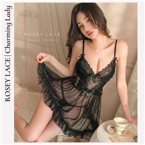 Jual Roseylace Sexy Lingerie Dress Sleepwear Bigsize Chiffon Lace