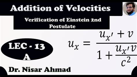 Einstein Velocity Addition Addition Of Velocities Special Theory Of Relativity Part A