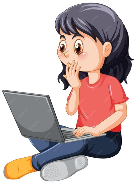 Free Vector A Girl Using Laptop Cartoon