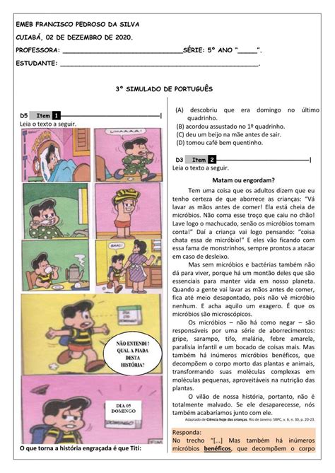 3º Simulado De Português Worksheet Live Worksheets