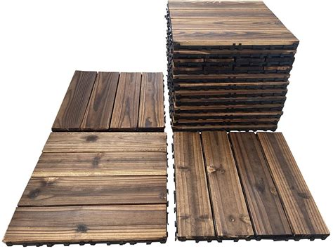 Pack Hardwood Interlocking Patio Deck Tiles Wood Interlocking