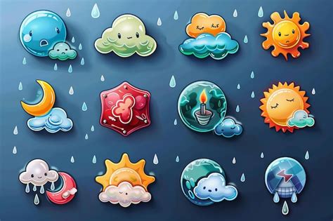 Premium Photo Colorful Set Of Cartoon Weather Icons With Cute Faces