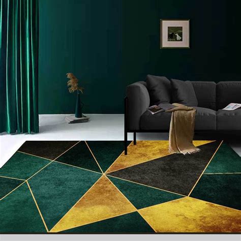 Green Black And Gold Modern Geometirc Rectangle Indoor Area Rug X