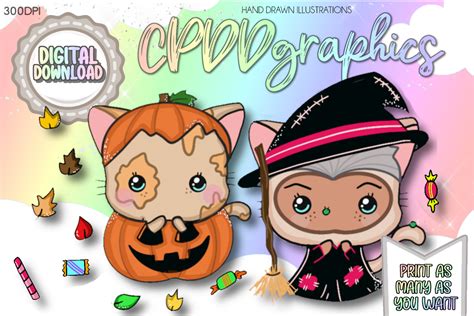 Cute Pumpkin And Witch Kittens Graphic By Cpddgraphics · Creative Fabrica