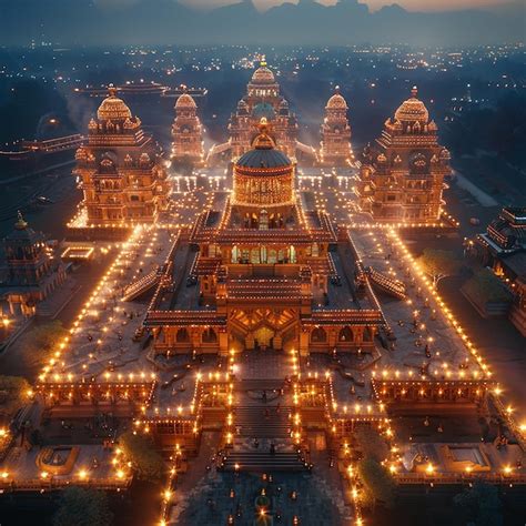 Ram Mandir Ayodhya Aerial Decorative View | Premium AI-generated image