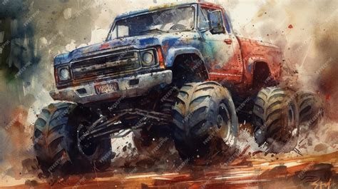 Premium Photo | A painting of a monster truck that says'monster truck'on it